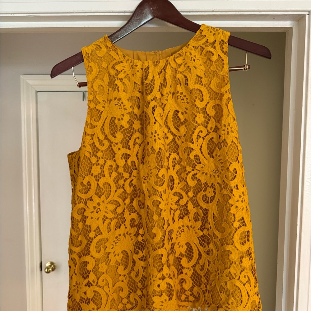 LOFT Elegant Mustard Lace Sleeveless Top